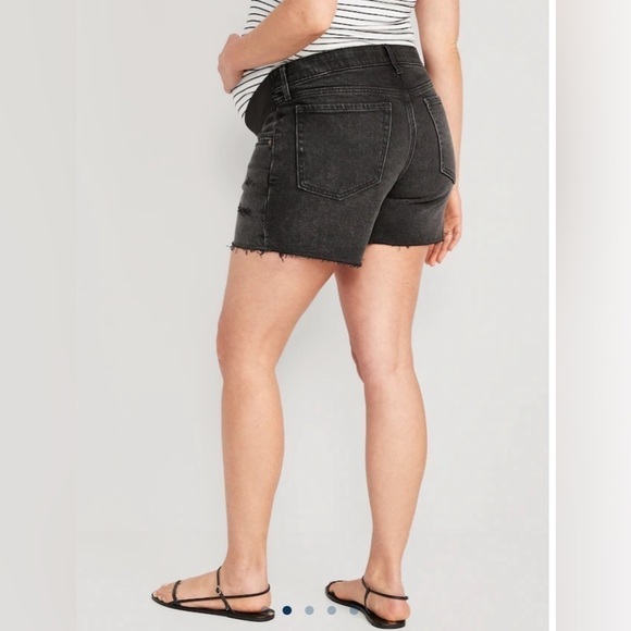 Maternity Front Low Panel OG Straight dark wash Jean Cut-Off Shorts - Picture 4 of 8